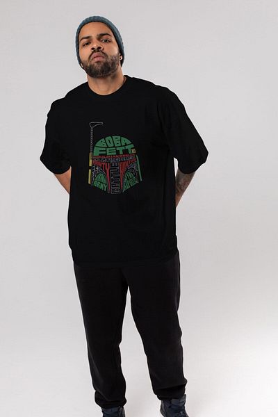 Ankhises Tricou supradimensionat negru cu imprimeu în față Boba Fett, unisex, pentru bărbați, pentru femei, cu decolteu