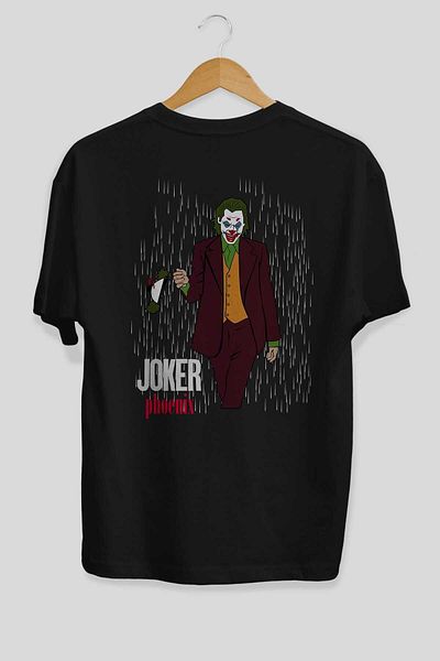 Ankhises Joker (11) - Tricou negru oversize din bumbac cu decolteu și imprimeu pe spate