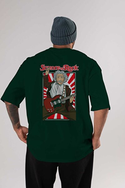 Ankhises Einstein Rock Back Štampano Emerald Green Oversize kroj T-shirt Unis...