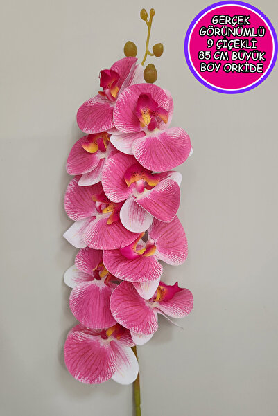 ALSHOP Gerçek Görünümlü Orkide Büyük Boy Yapay Orkide 85 Cm Çiçek pembe beyaz