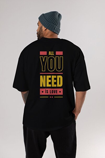 Ankhises Sve što ti treba je ljubav nazad Štampano Crna Oversize kroj T-shirt...
