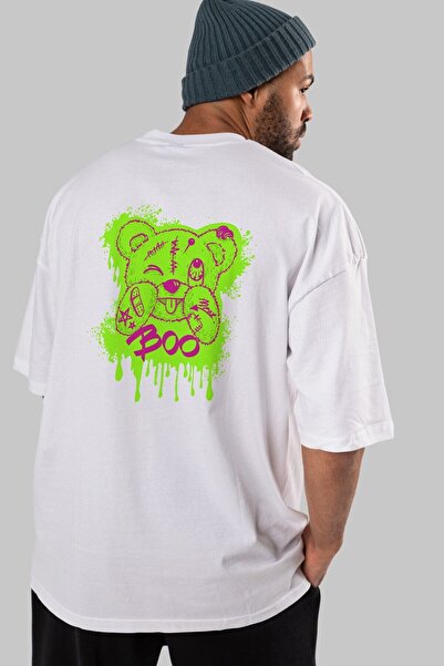 Ankhises Boo Bear Back Štampano Bela Oversize kroj T-shirt Unisex Muškarci Že...