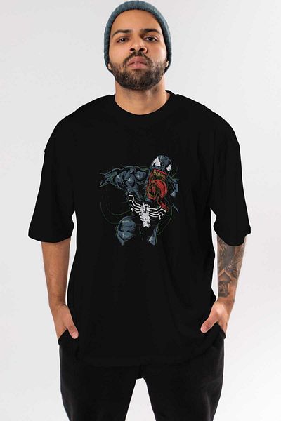Ankhises Tricou supradimensionat negru cu imprimeu Venom (6) - Gât crew pentru bărbați și femei