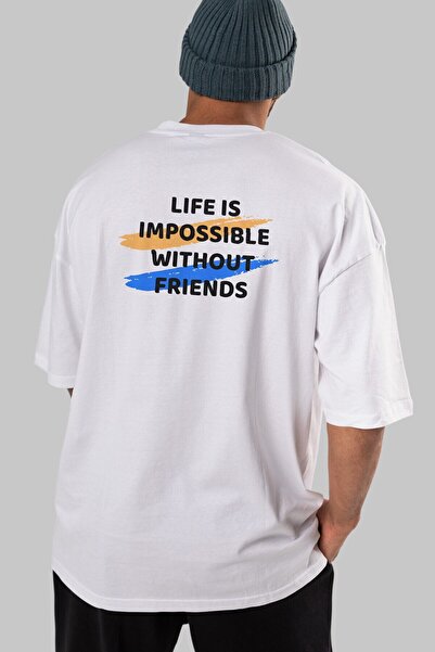 Ankhises Život je nemoguć bez naših leđa Štampano Beli Oversize kroj T-shirt ...
