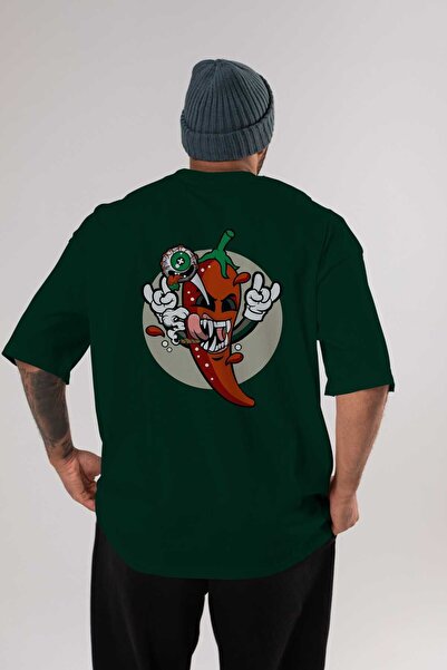 Ankhises Čili leđa Štampano smaragdno zelena Oversize kroj T-shirt unisex muš...