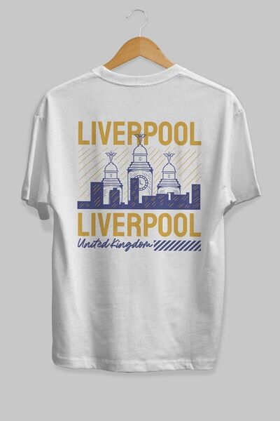 Ankhises تي شيرت ليفربول أبيض كبير الحجم مطبوع من الخلف للجنسين للرجال والنساء برقبة دائرية