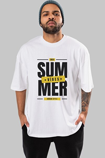 Ankhises Letnje vibracije 2 Napisano na prednjoj strani Štampano Belo Oversiz...