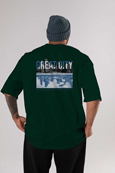 Ankhises Great City Back Štampano Emerald Green Oversize kroj T-shirt Unisex ...