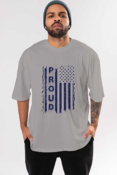 Ankhises تي شيرت رمادي كبير الحجم - للجنسين، مطبوع مسبقًا، رقبة دائرية