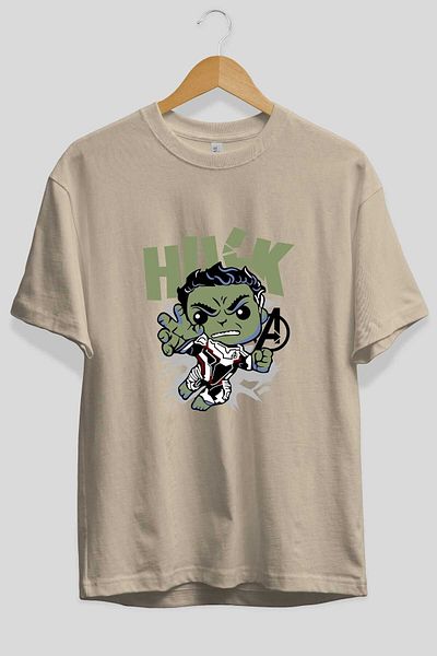 Ankhises Hulk (8) Μπροστινό εμπριμέ μπεζ υπερμεγέθη βαμβακερό μπλουζάκι - Crew Neck