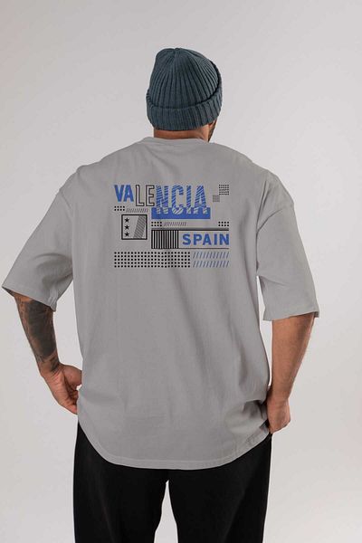 Ankhises Valencia Πίσω εμπριμέ γκρι μπλουζάκι υπερμεγέθη Unisex ανδρικό γυναικείο λαιμόκοψη