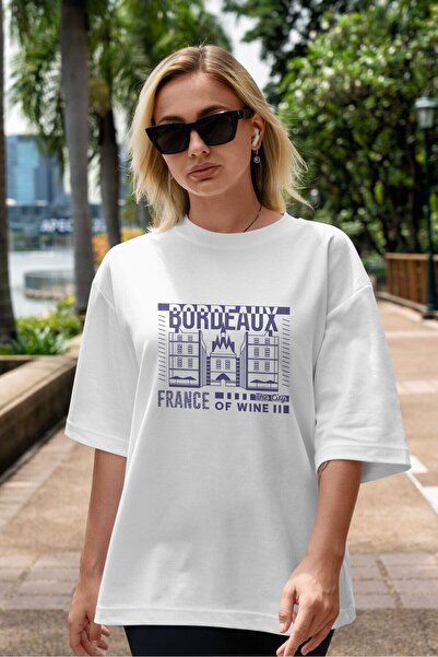 Ankhises Bordeaux Front Štampano Bela Oversize kroj T-shirt Unisex Muškarci Ž...