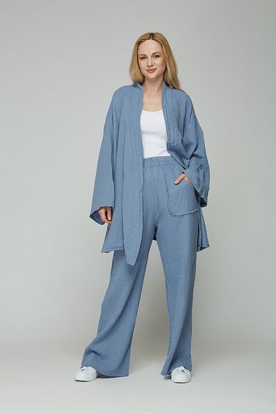 estewoman 100% Cotton Muslin Kimono and Trousers - Set of 2