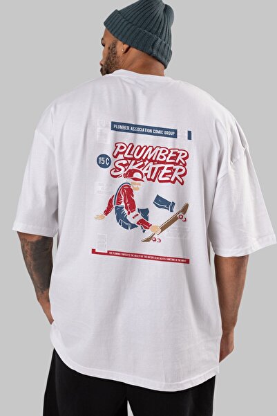 Ankhises Vodoinstalater Klizač Arka Štampano Bela Oversize kroj T-shirt Unise...