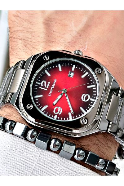 Chaperone men's Wristwatch - Smoke Color, Simple Classic Square Model, Steel Cord + Bracelet GiFt By REWARD