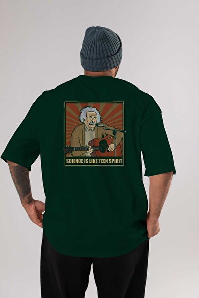 Ankhises Kurt Einstein Back Štampano Emerald Green Oversize kroj T-shirt Unis...
