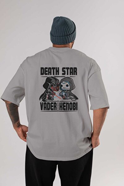 Ankhises Сірий Vader Kenobi Oversize Бавовняна футболка - Велосипедний комір ...