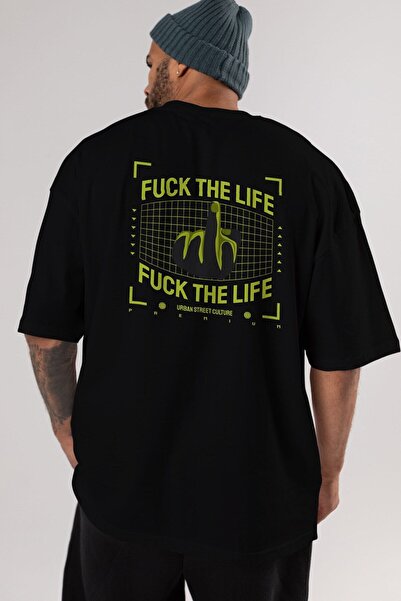 Ankhises Tricou negru oversize - Imprimat Life Back, unisex bărbați și femei ...