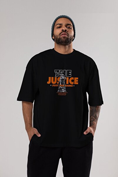 Ankhises The Justice Front Štampano Crna Oversize kroj T-shirt Unisex Muškarc...