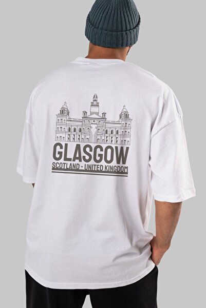 Ankhises Glasgow Back Štampano Bela Oversize kroj T-shirt Unisex Muškarci Žen...