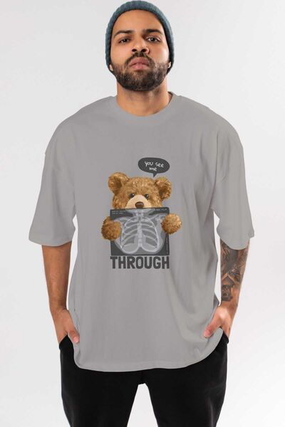 Ankhises Teddy Bear Trough Front Printed Siva Oversize тениска Унисекс Мъжки ...