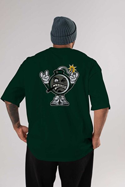 Ankhises Zla bomba nazad Štampano smaragdno zelena Oversize kroj T-shirt unis...