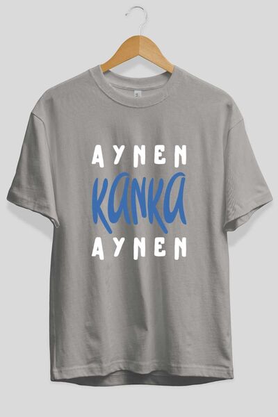 Ankhises Aynen Kanka Aynen Tricou supradimensionat gri, scris, imprimat în față, unisex, pentru bărbați, pentru femei, cu gât crepus