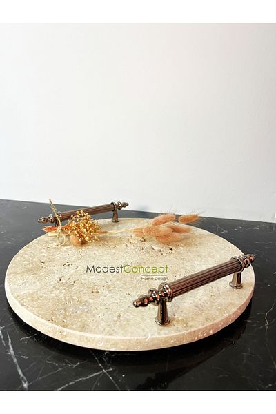 Modestmar Bronze Handle Engagement Tray - Travertine Marble Presentation Tray