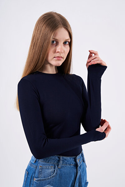 Bukamiss Kadın Lacivert  Parmak Detaylı Body