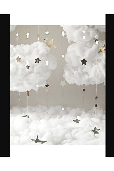 PartAntalya Bulut Konseptli Beyaz Balon Seti Zincir Balon Seti Gümüş Renk Yıl...