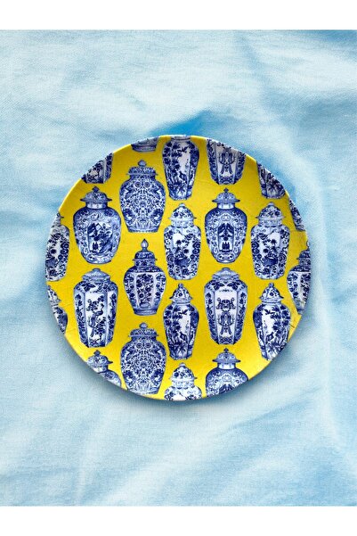 unique florya Blue Blanc Διακοσμητικό Πιάτο Τοίχου Κήπου Μπαλκόνι Κουζίνας Σα...