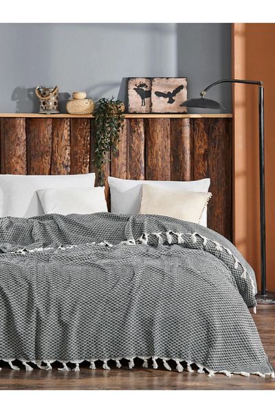 Suvida Anthracite Geometric Patterned Double Cotton Pique