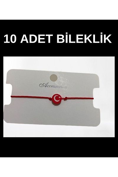 sema aksesuar 10 Pieces Red Color Turkish Flag Moon Star Fimo Bead Bracelet - Macrame Rope Bracelet - April 23