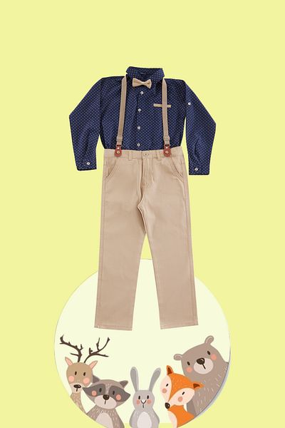 TRENDYOLKIDS Fiú 4 részes sötétkék pöttyös ing és nadrág szett - TKDSS24AU00024