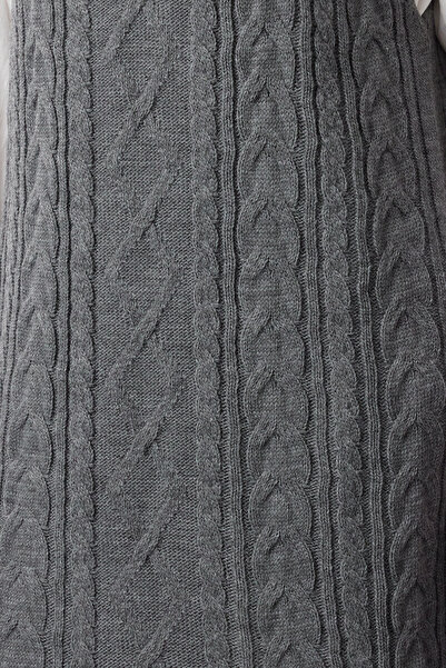 Trendyol Collection Anthracite Mini Hair Braided Knitwear Gilet Dress Twoaw24El00097