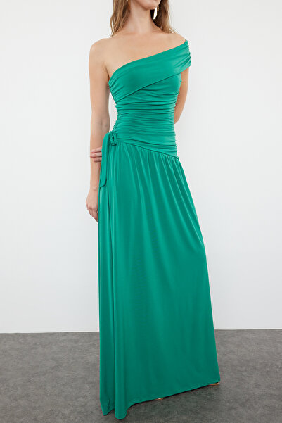 Trendyol Collection Μακρύ σμαραγδί πλεκτό βραδινό φόρεμα - TPRSS24AE00019