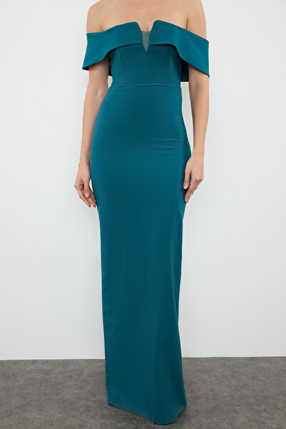 Trendyol Collection Βραδινό Φόρεμα Μακρύ Υφαντό Πράσινο Σμαραγδένιο - TPRSS24AE00007