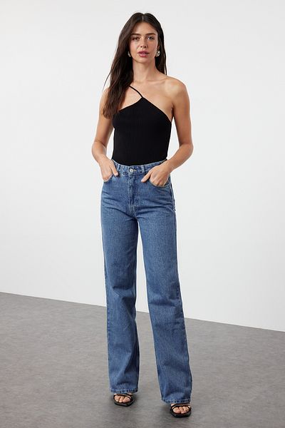Trendyol Collection Blaue Jeans mit hoher Taille und weitem Bein - TWOSS23JE00068