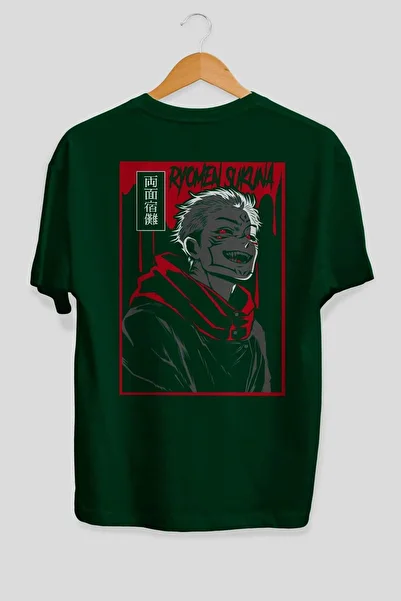Ankhises SUKUNA Anime Back Printed Emerald Green Oversize μπλουζάκια βαμβακερά Ανδρικά Γυναικεία