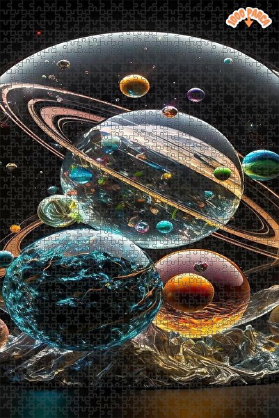 Teona Ahşap Kozmik Dans Eden Gezegenler Dekoratif Çift Katlı Çerçeveli Asılab...