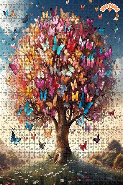 Teona Ahşap Kelebeklerle Hayat Ağacı Dekoratif Çift Katlı Çerçeveli Asılabilir Ahşap Puzzle 1000 PARÇA 70X50