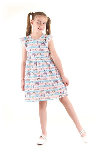 AHENGİM Rochie pentru fetiță cu dungi cu model unicorn - Ak2438