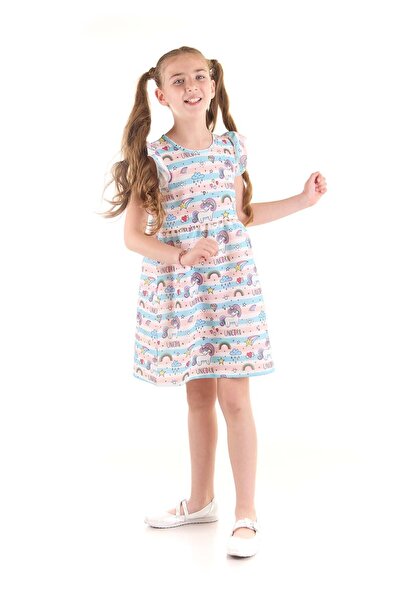 AHENGİM Rochie pentru fetiță cu dungi cu model unicorn - Ak2438