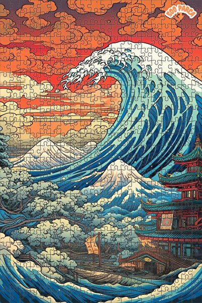 Teona Ahşap Geleneksel Japon Dalgası ve Fuji Dağı Manzarası Çift Katlı Çerçev...