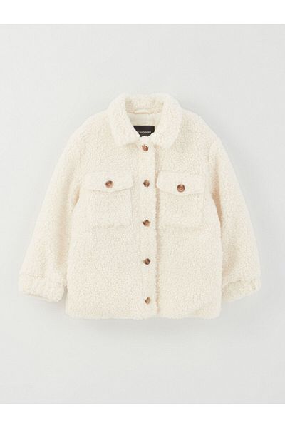 LC Waikiki Girl's Plush Coat with Shirt Collar