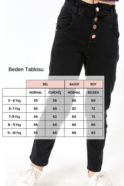 Asortix Kız Çocuk Likralı Yüksek Lastikli Bel Esnek Rahat Pamuk Jean Kot Kumaş Pantolon