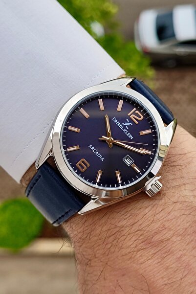 Daniel Klein Case Silver Cord and Dial Navy Blue Color Men's Wristwatch with Calendar