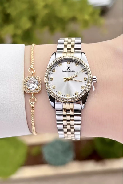 Daniel Klein Altın Gümüş Renk 24 Ay Garantili Kadın Kol Saati ve Bileklik