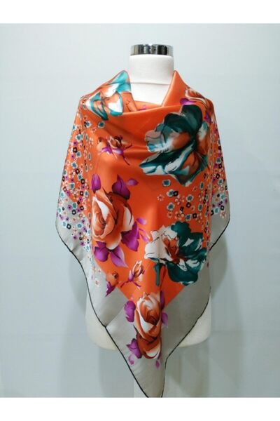 VİZYON وشاح حريري برتقالي للسيدات