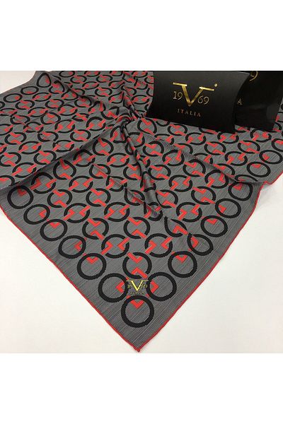 19V69 ITALIA Red Twill Scarf Black Series 90x90 cm and Scarf Hanger
